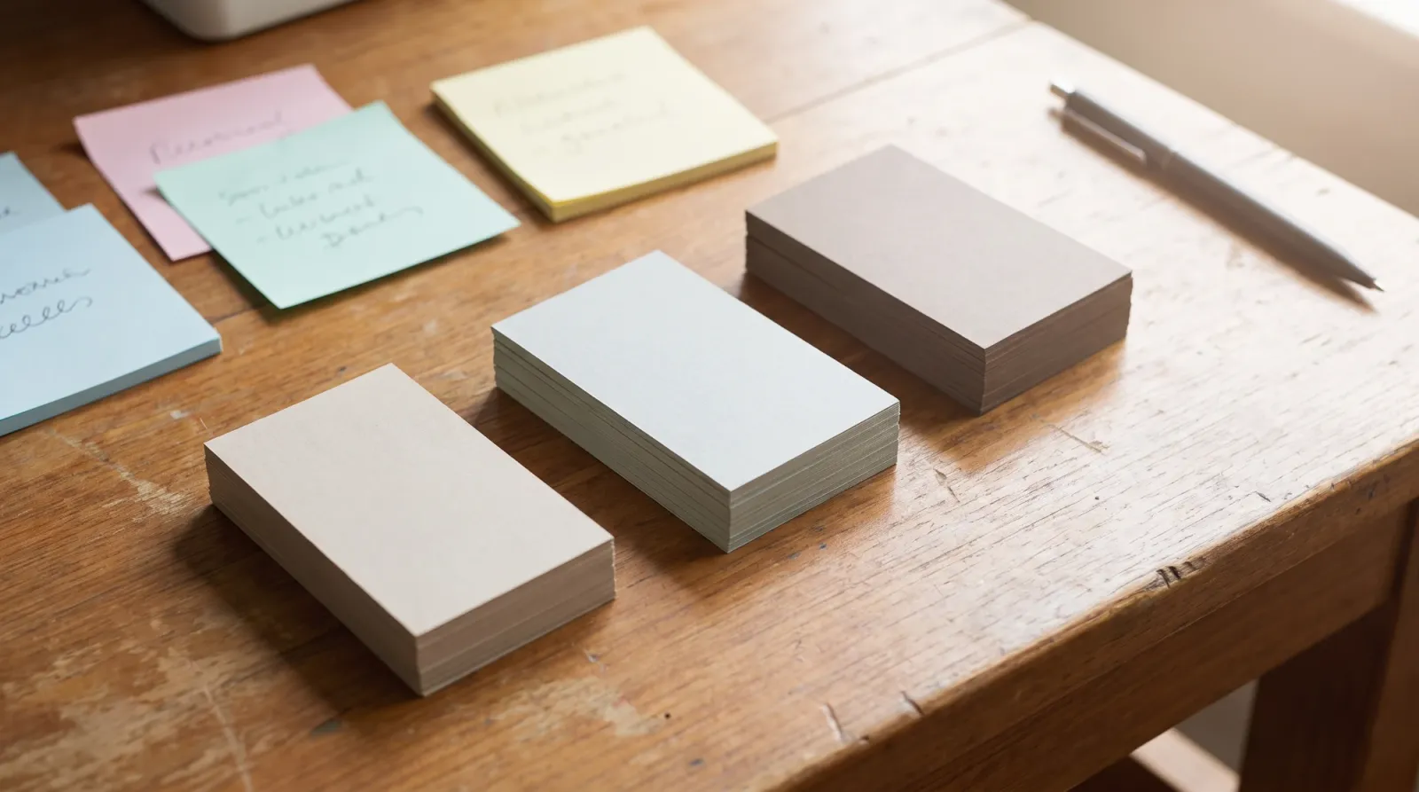 Business cards sorted into three groups by lead temperature