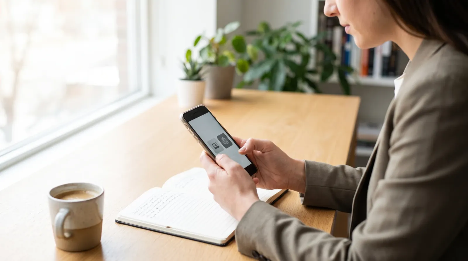 Comparing lead capture apps on a smartphone at a desk