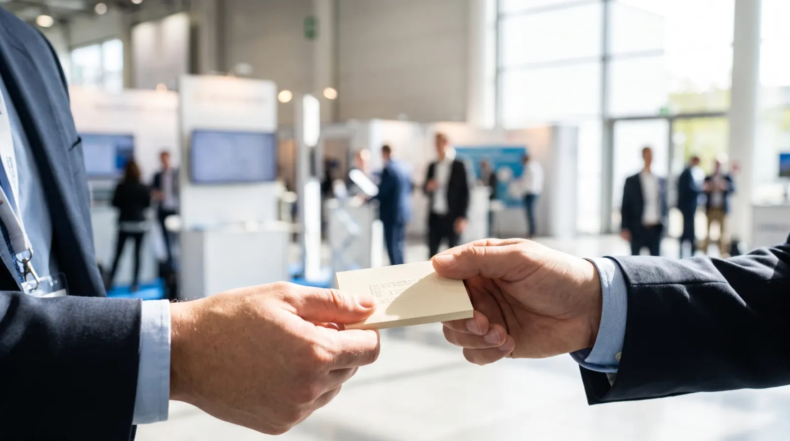 Receiving a stack of business cards at a trade show